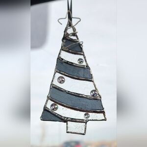 Elegant Gray Stained Glass Christmas Tree Ornament